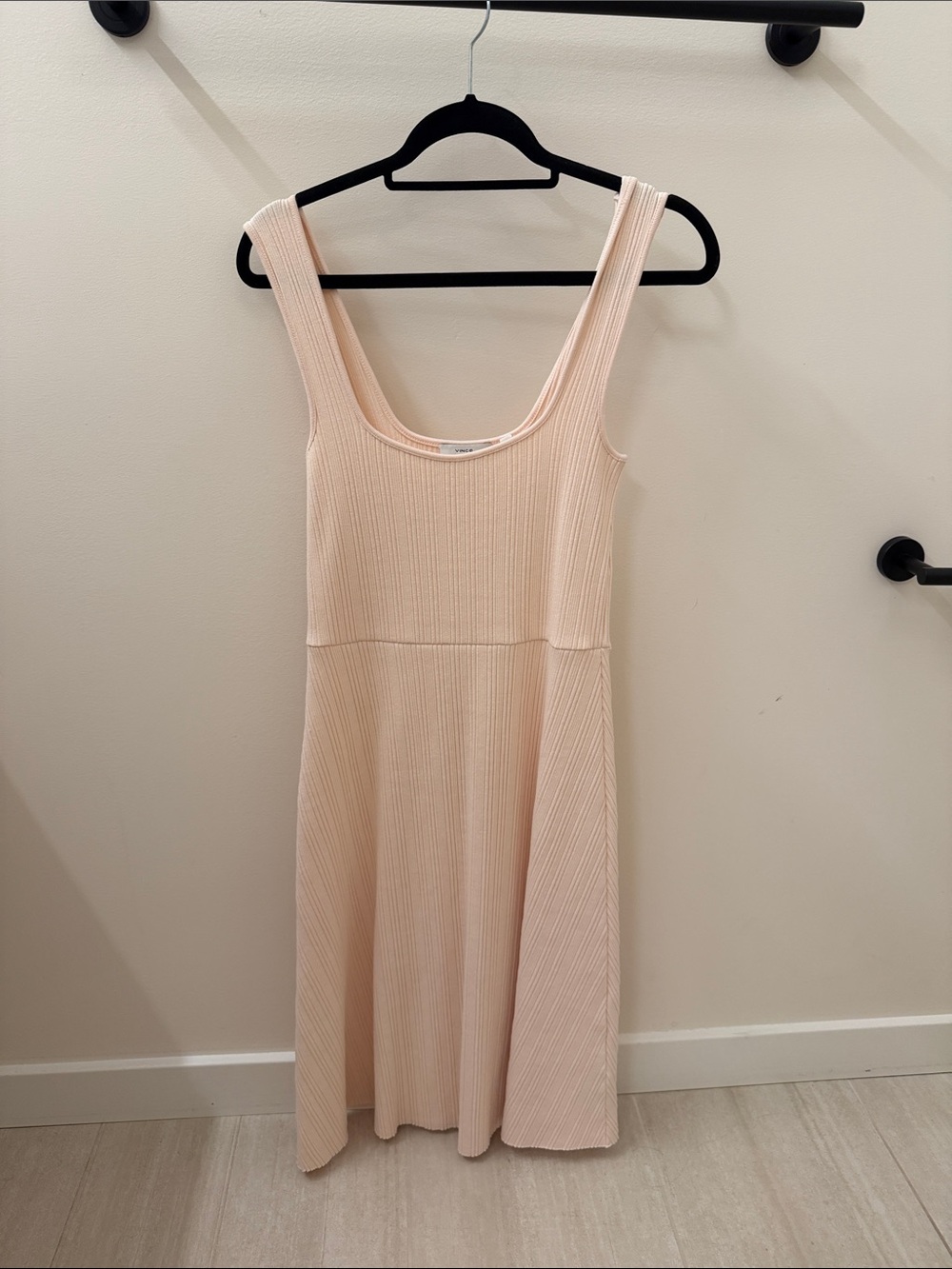 Vince Pale Pink Ribbed Sleeveless Scoop Neck Dress